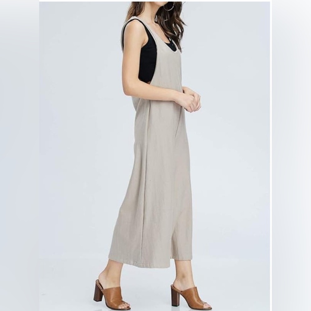 Maronie Boho Women's Beige Sleeveless Cropped Wide Leg Casual Jumpsuit Size S